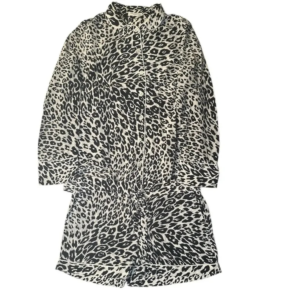 Equipment Lillian Silk Pajama Set Sz XS Black & Silver Cheetah Shorts Sleepwear